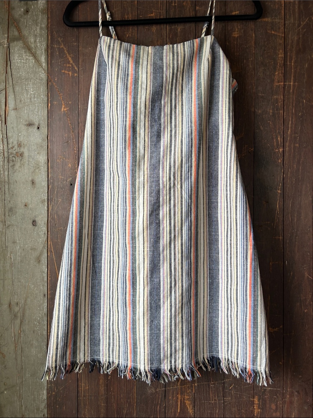 Striped Blue & White Mini Dress with Orange Accents